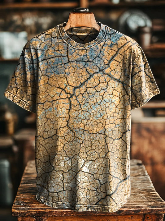 Unisex Vintage Multicolor Textured Print Casual LooseTee