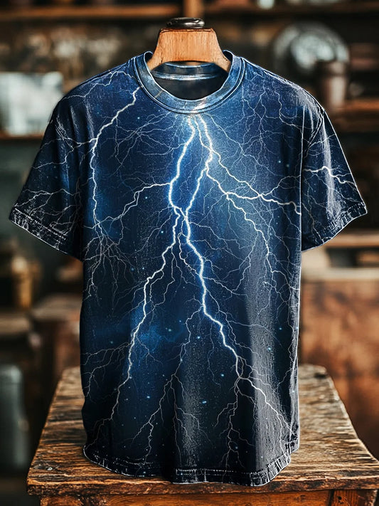 Unisex Vintage Gradient Lightning Print Casual Loose Tee