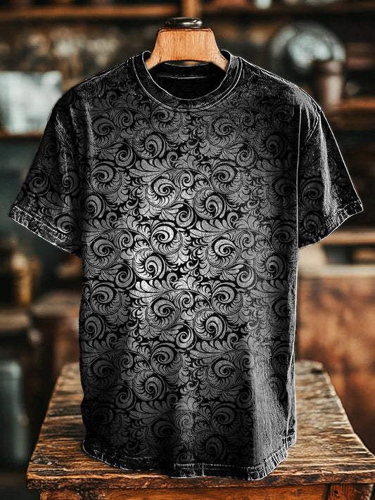 Unisex Vintage Gradient Floral Print Casual Loose Tee