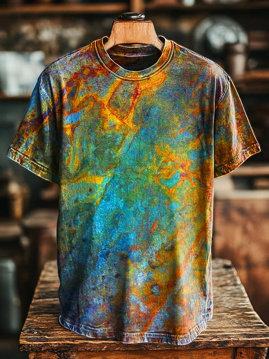 Unisex Vintage Colorful Textured Print Casual Loose Tee