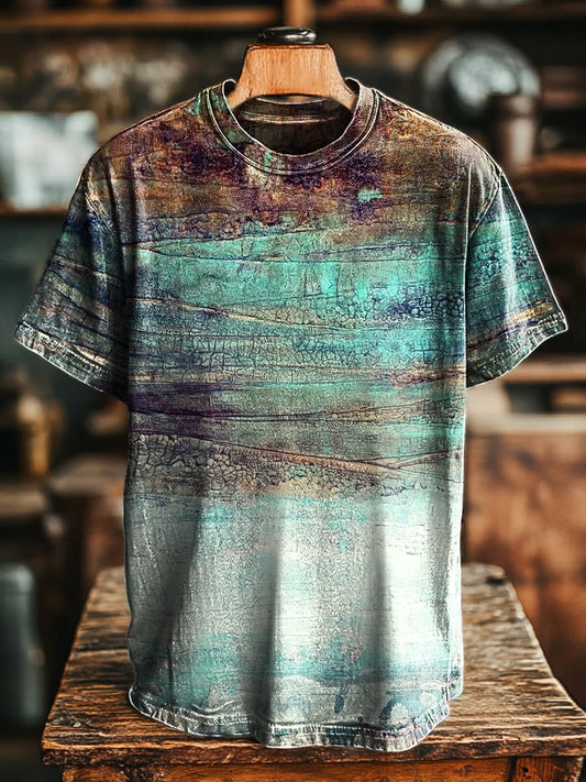 Unisex Vintage Abstract Textured Print Loose Tee