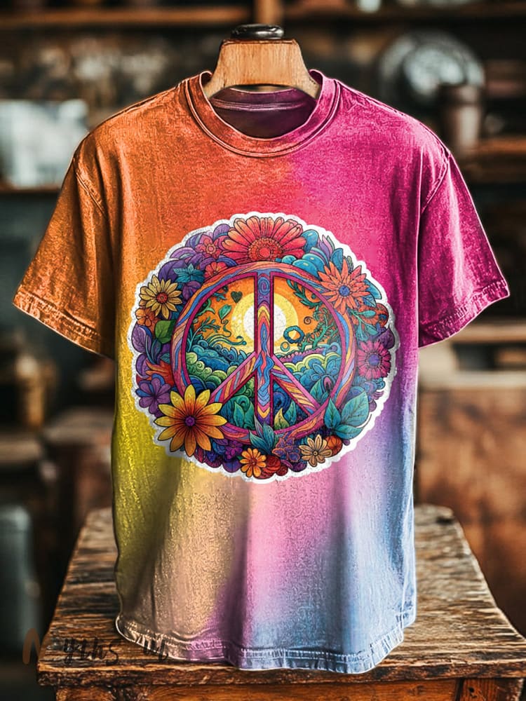 Unisex Hippie Tie Dye Art Print Casual Tee